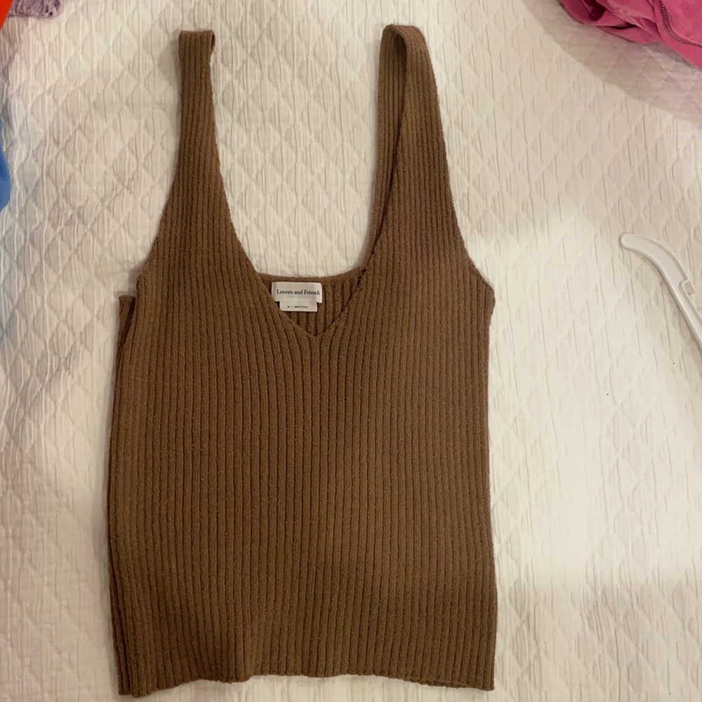 Lovers + Friends ribbed brown knit tank